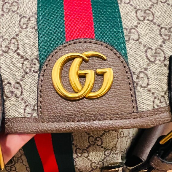 Gucci GG Supreme Monogram Medium Ophidia Double Buckle Backpack Brown - Picture 16 of 16